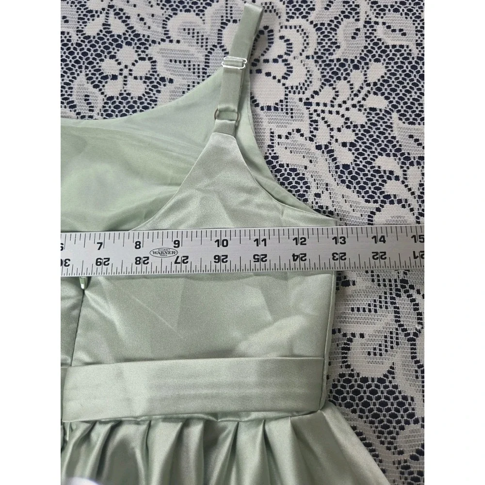 Girls Satin Maxi Dress 8 Green Detachable Bow Adjustable Straps Formal  NWT